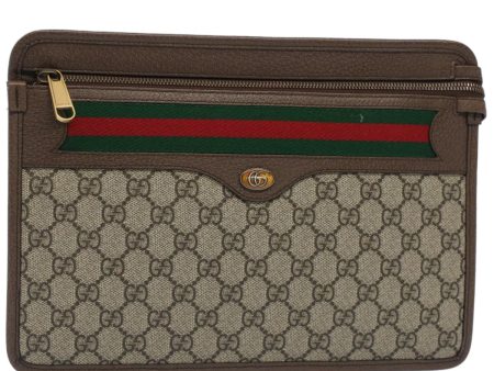 GUCCI GG Canvas Web Sherry Line Clutch Bag Beige Red Green 597619 yk8242 on Sale