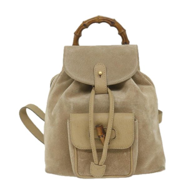 GUCCI Bamboo Backpack Suede Beige th4299 Fashion