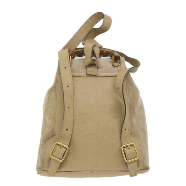 GUCCI Bamboo Backpack Suede Beige th4299 Fashion