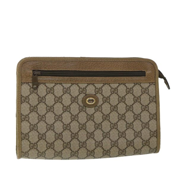 GUCCI GG Canvas Clutch Bag PVC Leather Beige 54833 on Sale