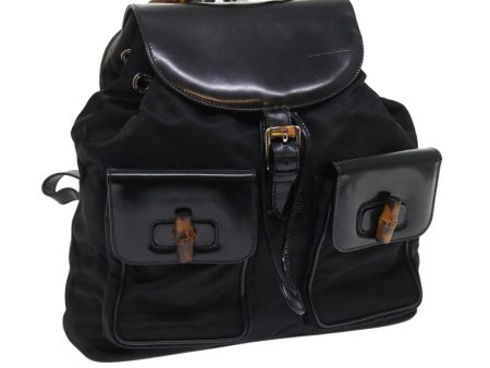 GUCCI Bamboo Backpack Nylon Enamel Black 003 2058 0016 5 56067 Discount