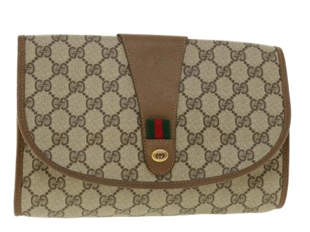 GUCCI Web Sherry Line GG Canvas Clutch Bag PVC Leather Beige Green 39950 For Discount