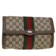 GUCCI GG Canvas Web Sherry Line Clutch Bag Beige Red Green 43902 on Sale