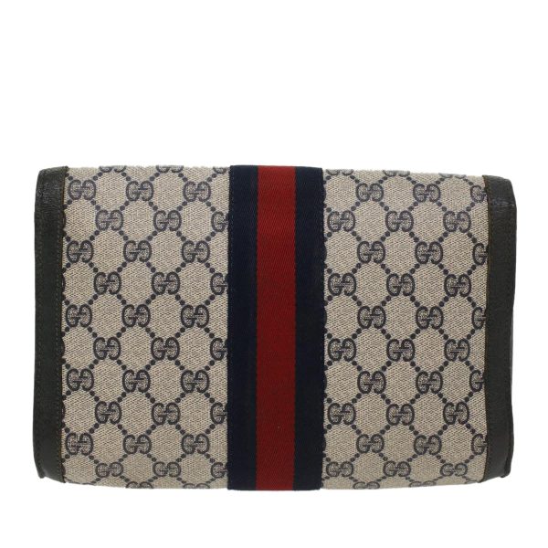 GUCCI GG Canvas Sherry Line Clutch Bag Gray Red Navy 89.01.006 yk7558B Hot on Sale