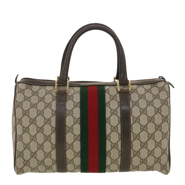 GUCCI GG Canvas Web Sherry Line Boston Bag PVC Leather Beige Green yk6588B Supply