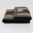 GUCCI GG Canvas Web Sherry Line Trifold Wallet PVC Leather Beige Red 42974 For Discount