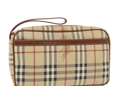 BURBERRY Nova Check Clutch Bag PVC Leather Beige BrownNew 50436 Online now