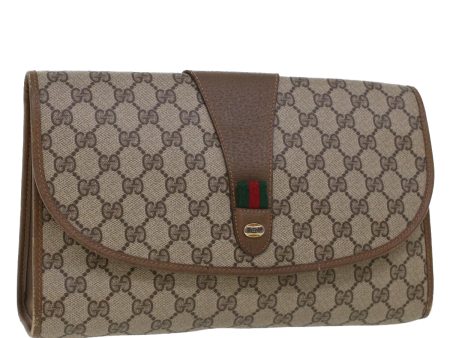 GUCCI GG Canvas Web Sherry Line Clutch Bag Beige Red 89.01.031 43670 For Cheap