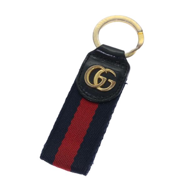 GUCCI Sherry Line Key Ring Canvas Red Navy yk8505 Supply