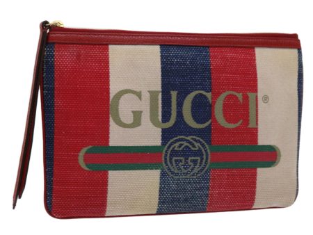 GUCCI Clutch Bag Canvas Blue White Red 524788 bs11302 Sale