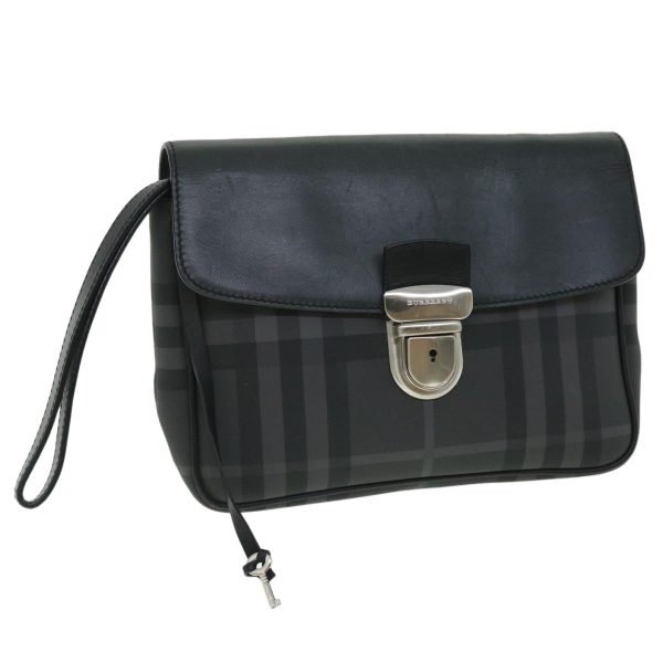 BURBERRY Nova Check Clutch Bag Coated Canvas Leather BlackNew yk8453 Online Sale