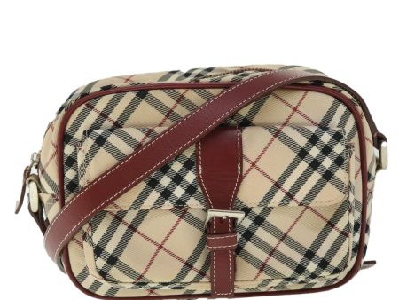 BURBERRY Nova Check Blue Label Shoulder Bag Nylon Leather Beige RedNew 53781 For Cheap