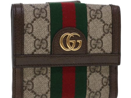 GUCCI GG Canvas Web Sherry Line Trifold Wallet PVC Leather Beige Red 42974 For Discount