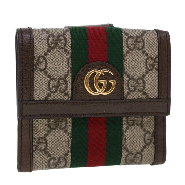 GUCCI GG Canvas Web Sherry Line Trifold Wallet PVC Leather Beige Red 42974 For Discount