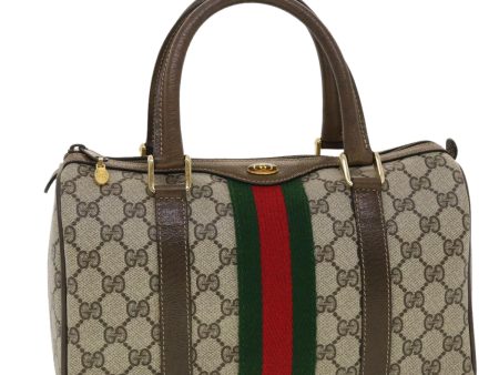 GUCCI GG Canvas Web Sherry Line Boston Bag PVC Leather Beige Green yk6589B Online now